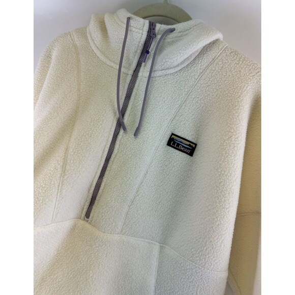 LL Bean Katahdin Fleece Half-Zip Hoodie Cream Sherpa Fleece 511655 Womens Medium - Picture 6 of 13